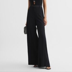 Reiss Sienna Extreme Split Wide Leg Trousers in Black Size 12 Petite